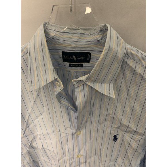 Ralph Lauren Classic Fit 16 34/35 Vertical Stripe Blue Dress Button Down Shirt - Picture 2 of 5